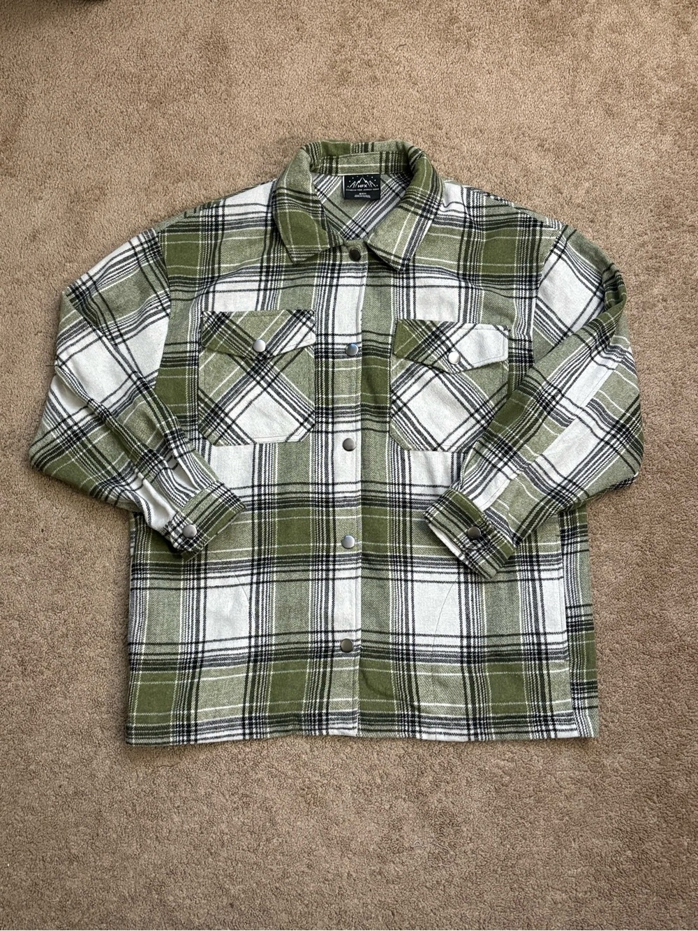 HFX Men's Plaid Flannel Shirt Jacket Green White Black Small EG Overshirt